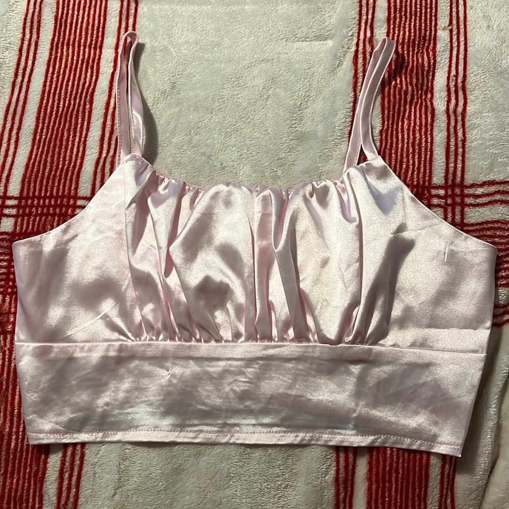 Medium Pink satin crop top